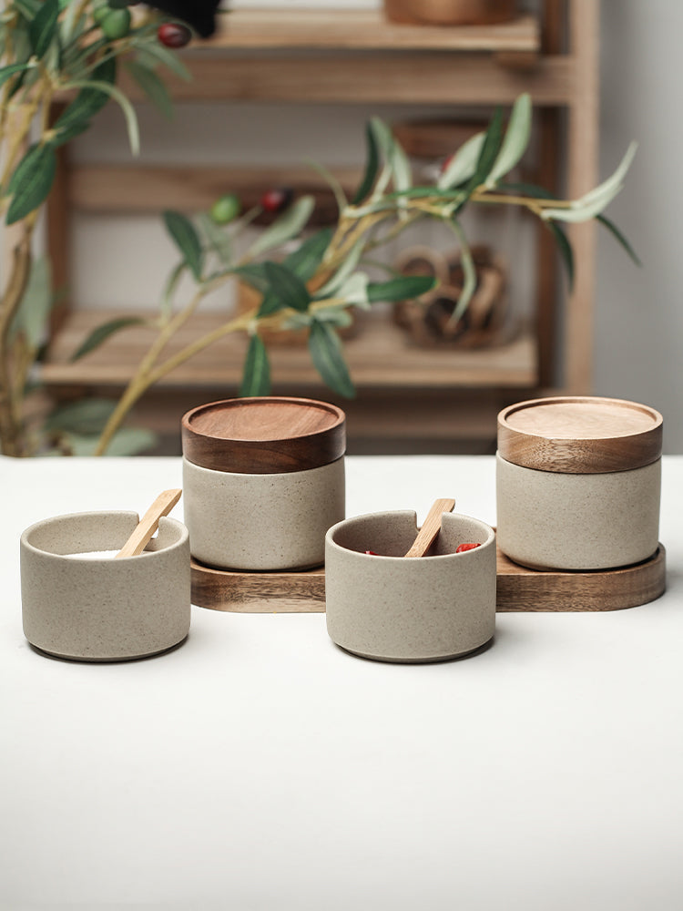 3 st Krukor Keramik Träbricka